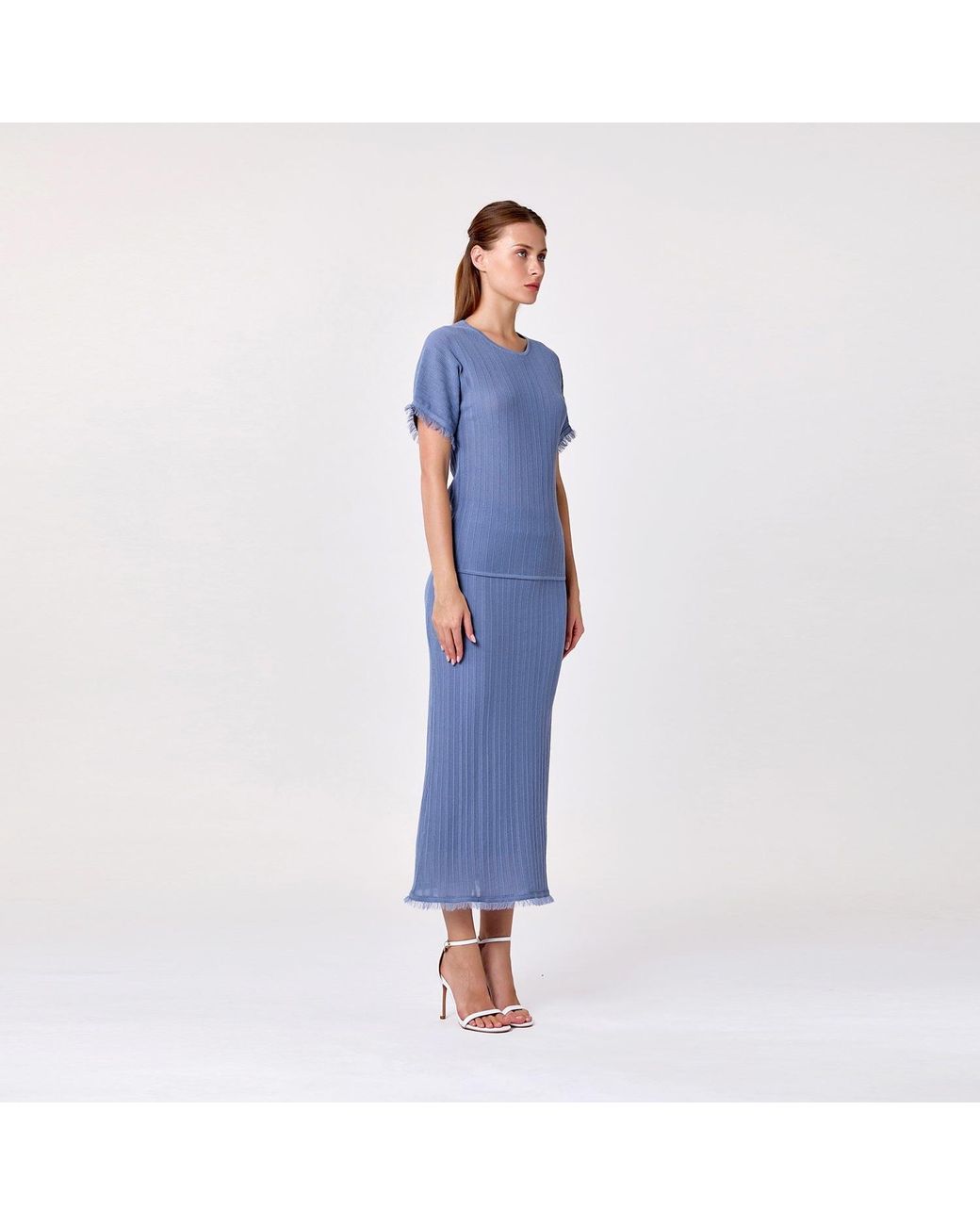 Smart and Joy Blue Long Ribbed Knit Skirt