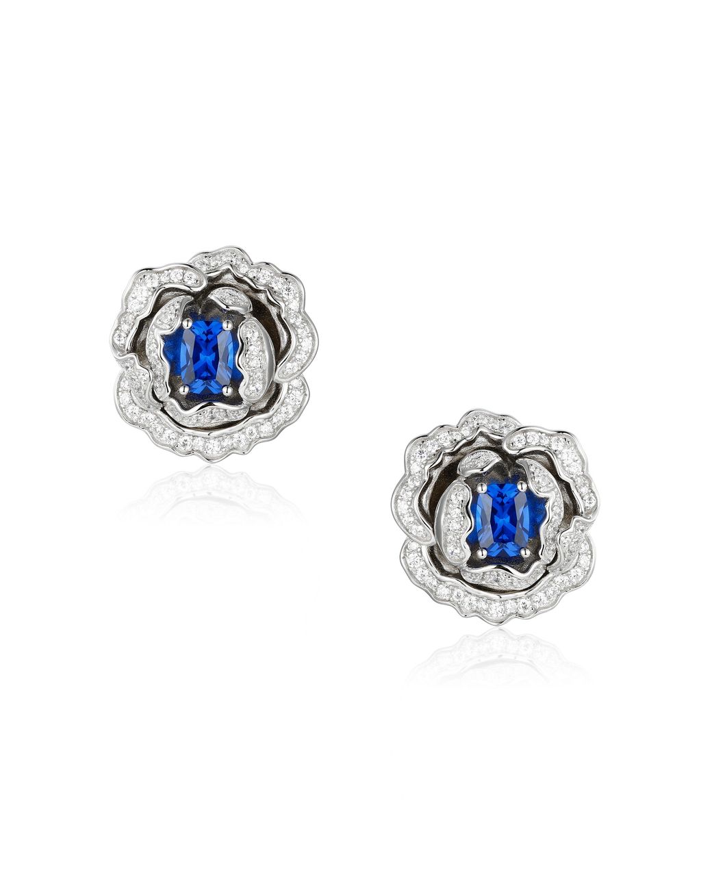 Santinni Blue Marchioness Flower-Motif Earrings With Crystal