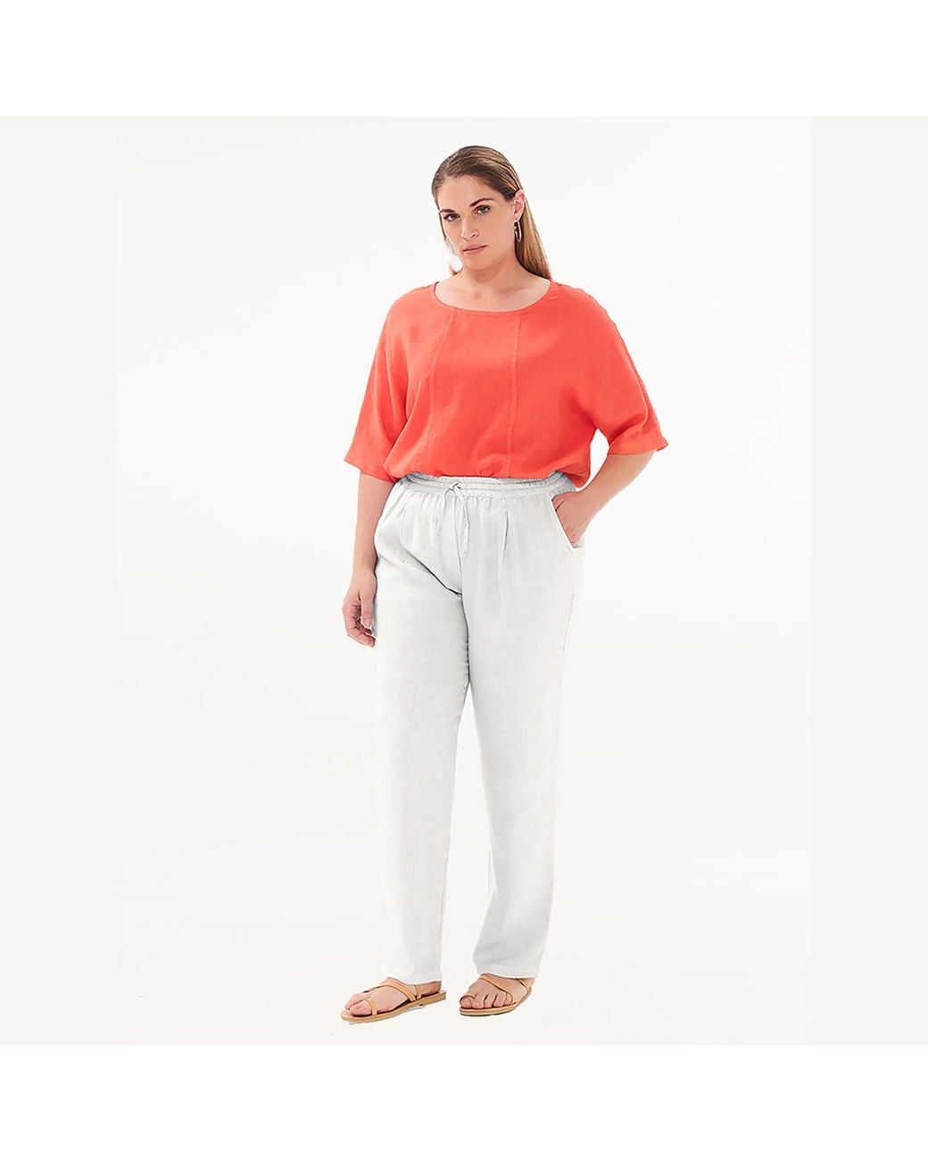 Haris Cotton Blue Plus Knot Waist Pocket Patched Linen Pants