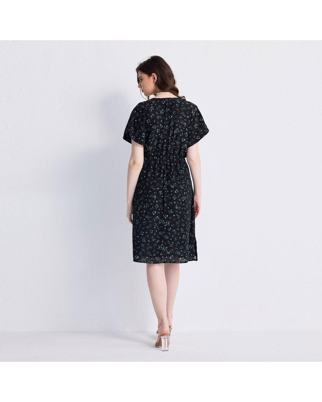 REISTOR Blue Gathered Knee-Length Dress