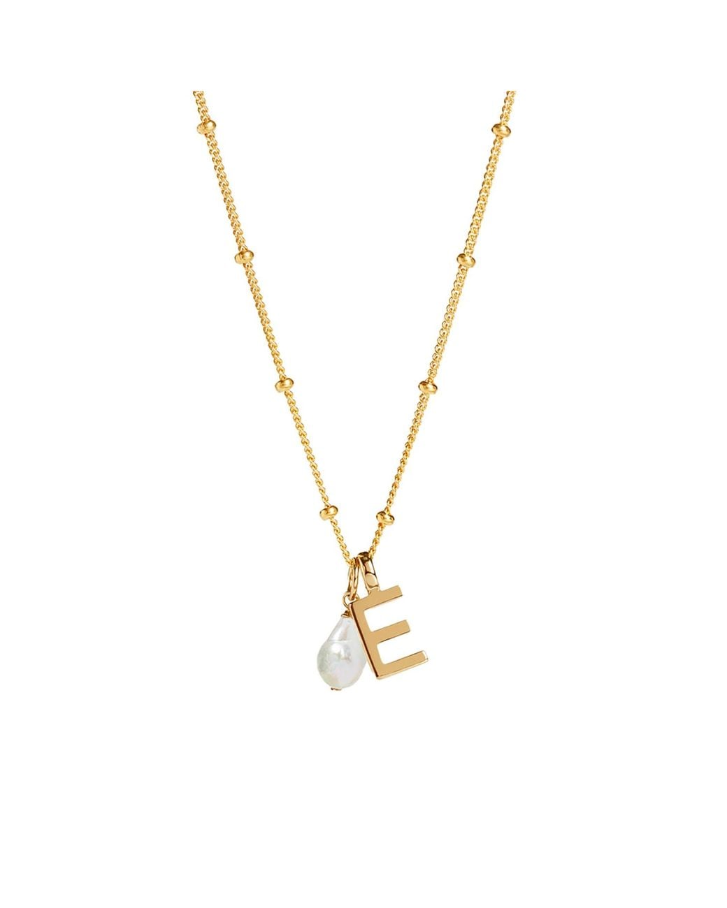 Muru Metallic Letter & Freshwater Pearl With Bead Chain