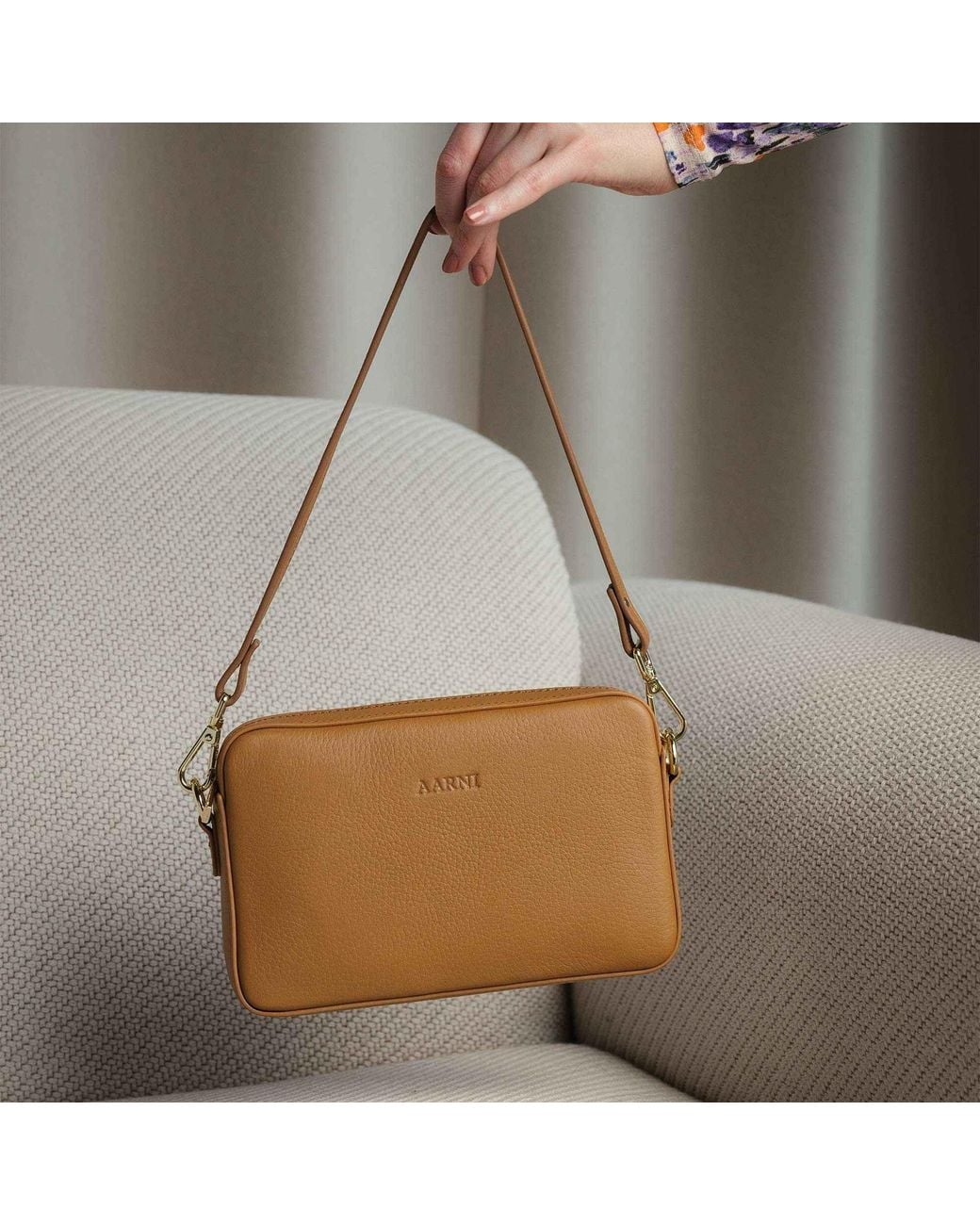 Aarni Brown Large Crossbody Bag, Cognac