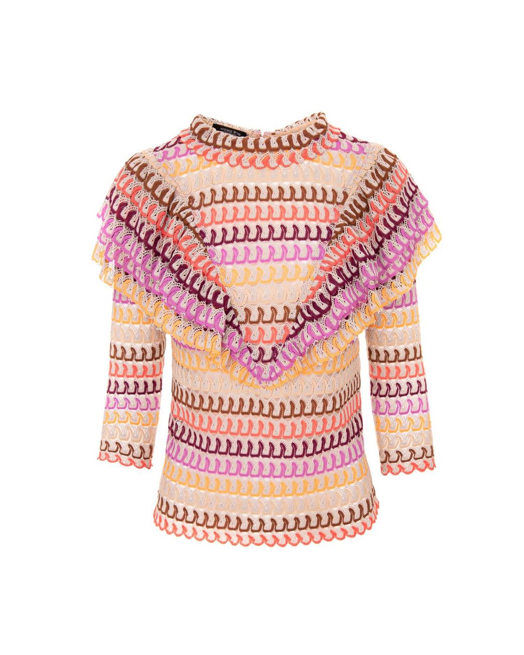 AVENUE No.29 Pink Sheer Stripe Lace Ruffle Blouse