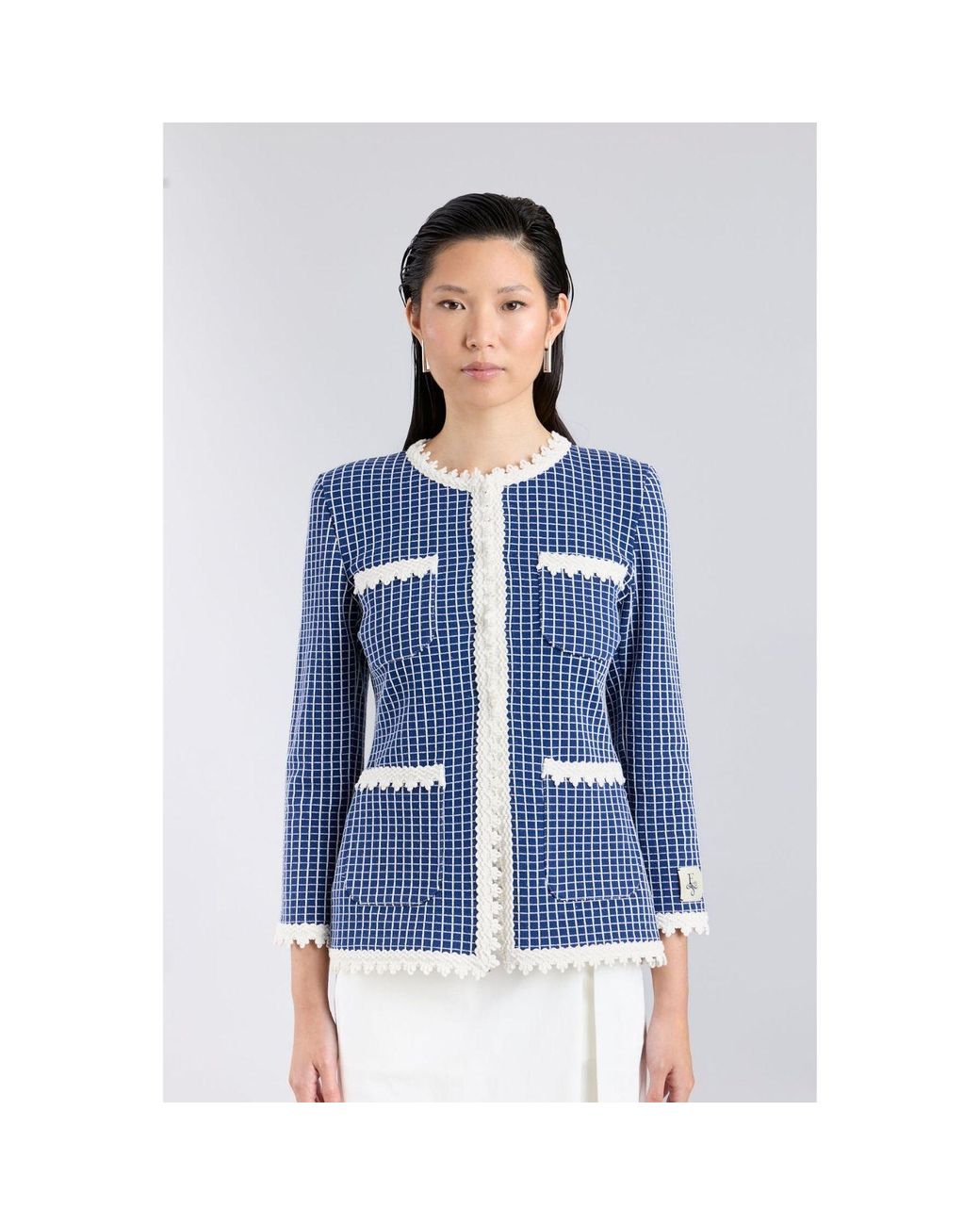 The Extreme Collection Blue Knit Jacket With Scalloped Finishes