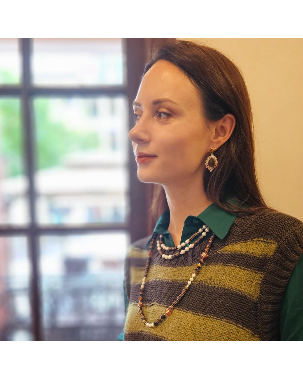 Farra Metallic Tiger Eye Stone With Zircon Statement Earrings