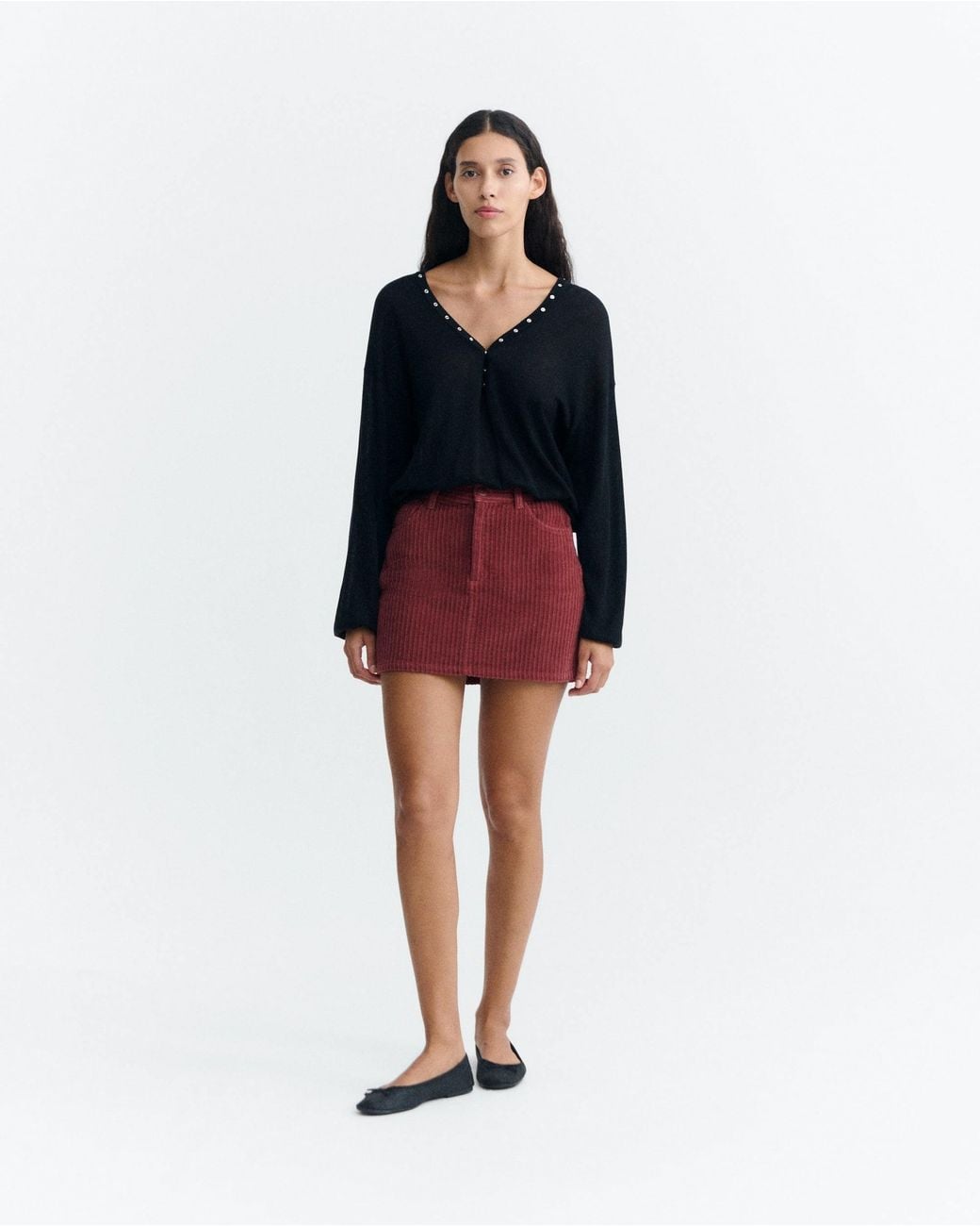 Thinking Mu Red Kimmy Corduroy Mini Skirt