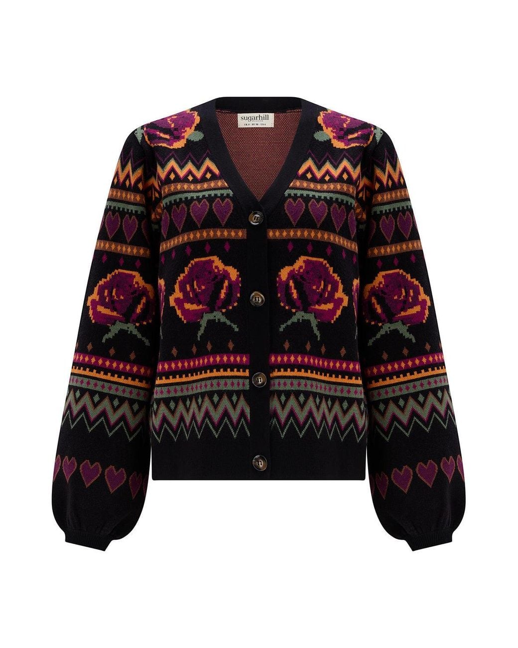 Sugarhill Red Adrian Cardigan Roses