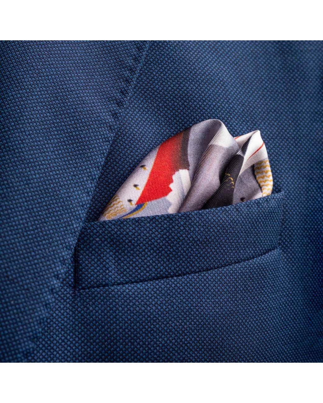Otway & Orford Blue 'Ride Ahead' Silk Pocket Square for men