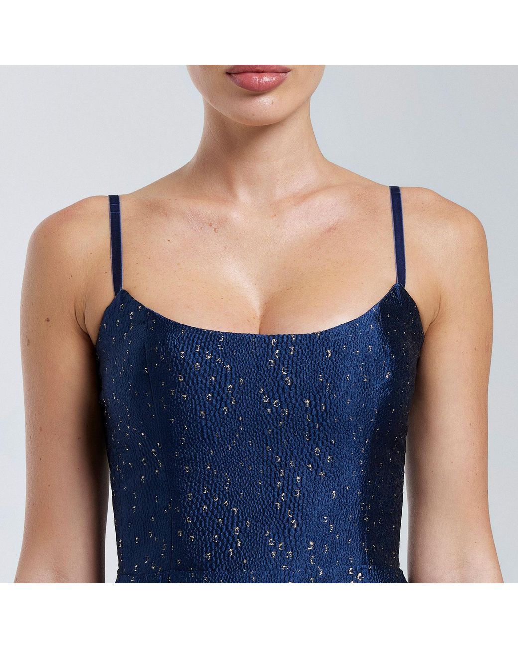 POST MERIDIEM Blue Jacquard Flecks Bustier Dress
