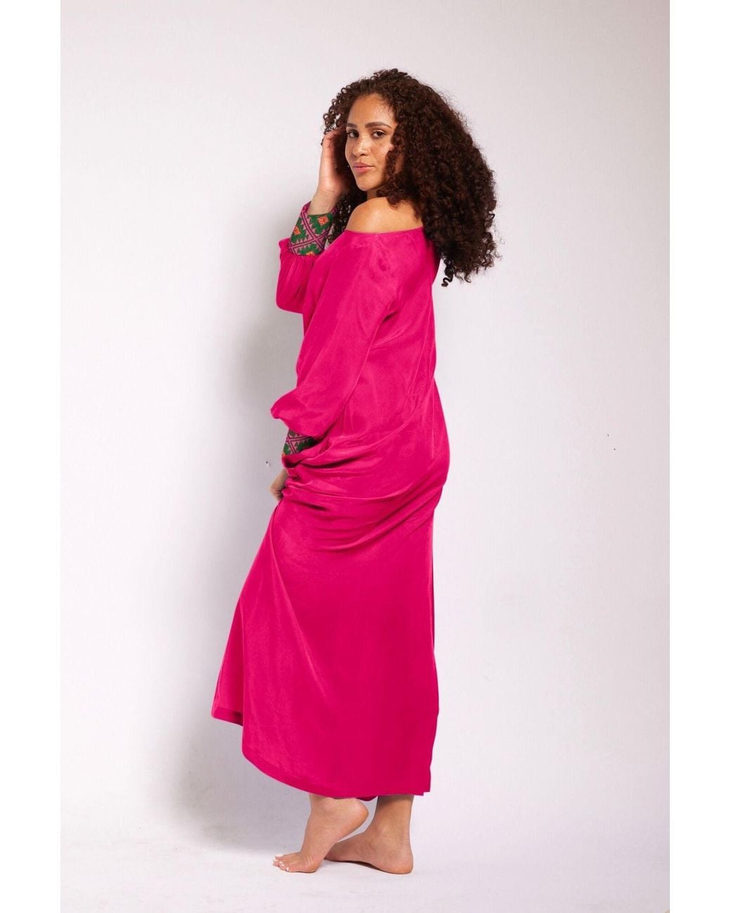 Yomisma Pink Viva Chiapas Embroidered Kaftan — Artisanal Handcrafted Resort Dress With, & Embroidery
