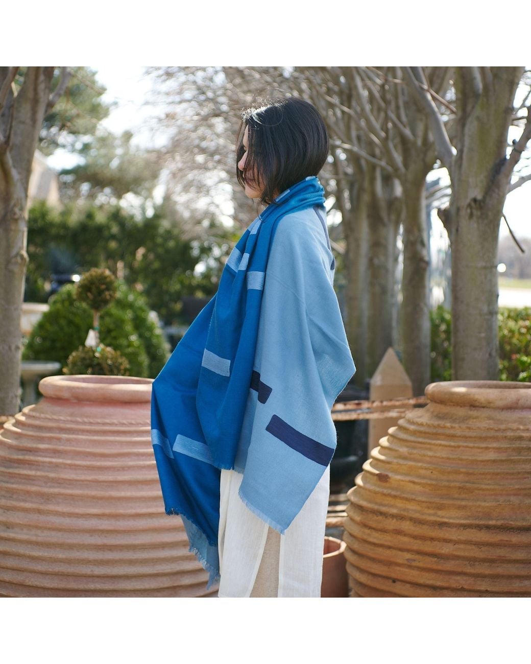 Variously Blue Harbor Hand Embroidered Modern Artisanal Scarf