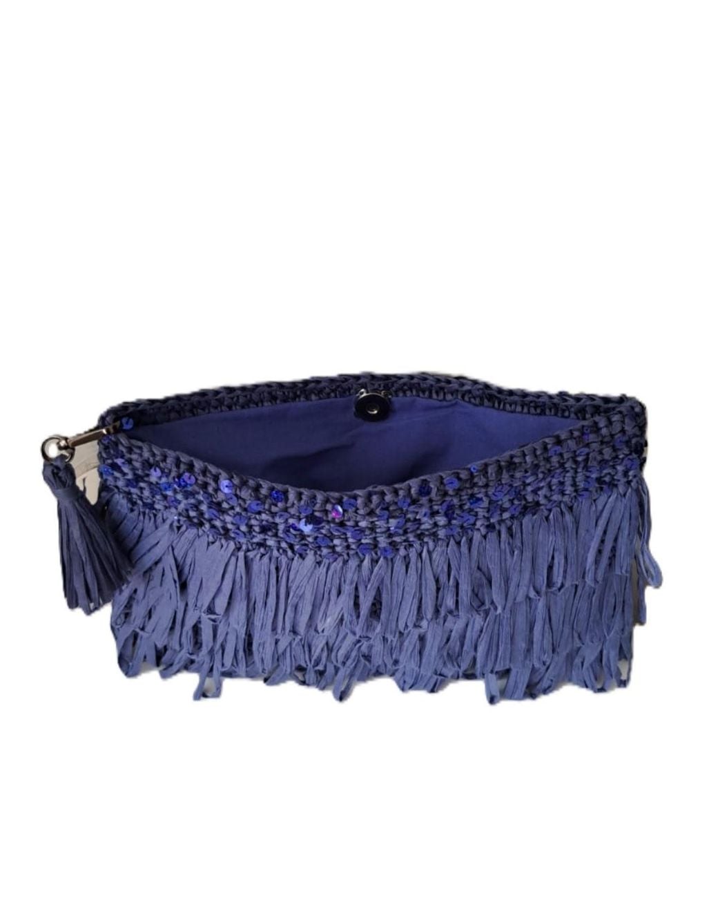 Springmoonatelier Blue Luxury Star – Sequin And Tassel Handmade Raffia Handbag