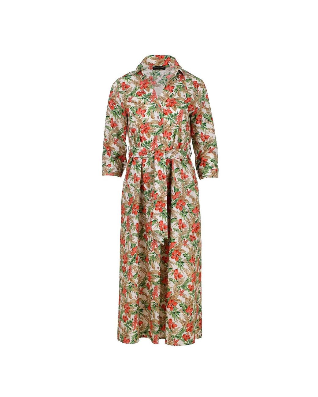 Conquista Metallic Print Poplin Style Midi Dress