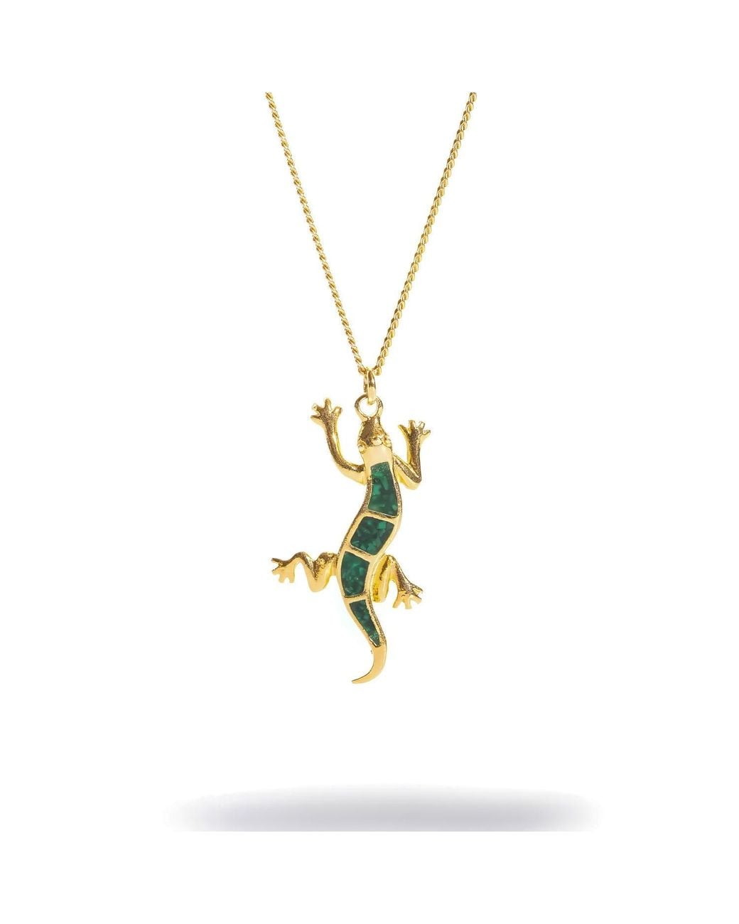Ebru Jewelry Metallic Lucky Gecko Malachite Inlay Pendant Necklace