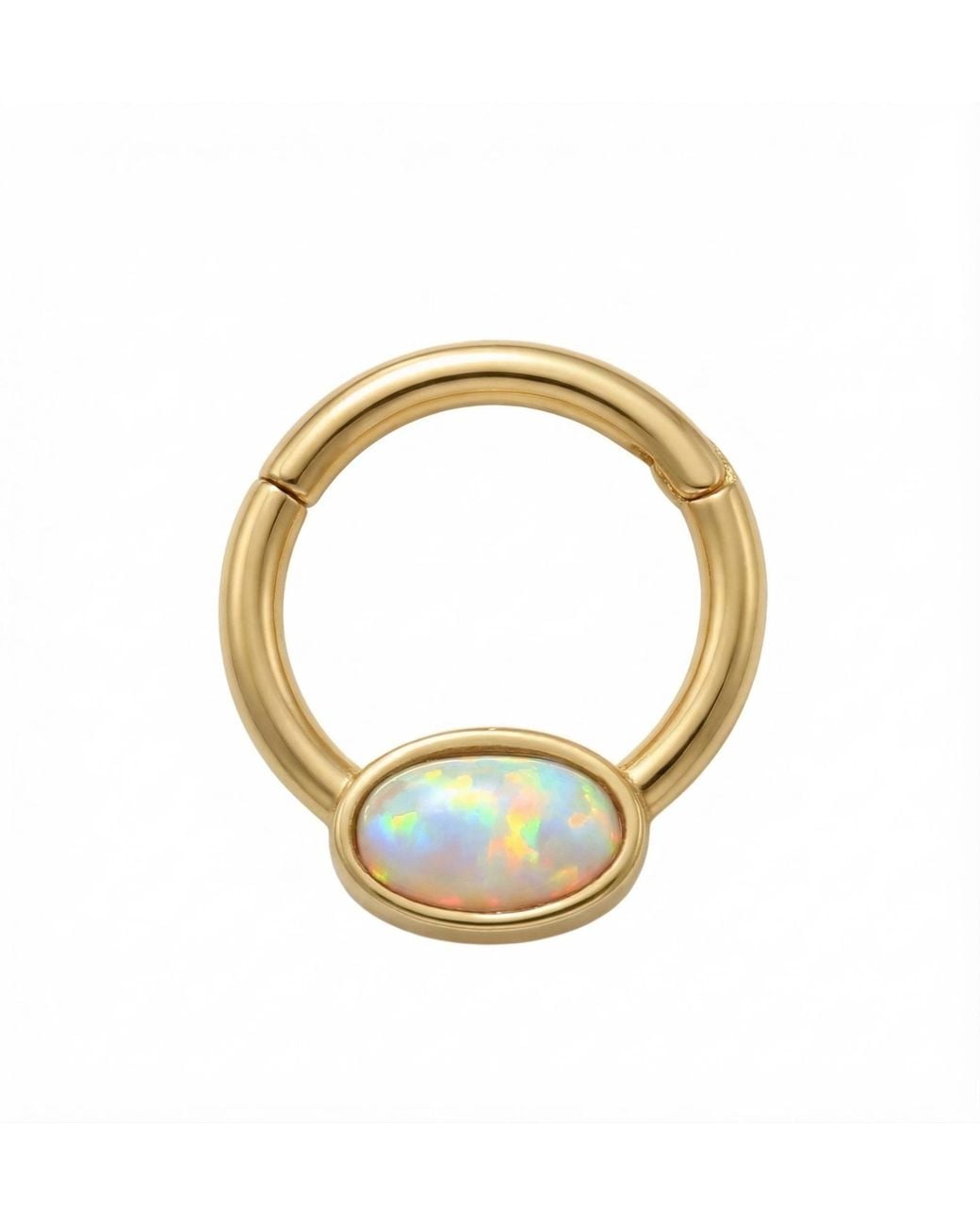 Zahav Jewelry Metallic 10K Solid 16G 8Mm Oval Opal Clicker Hoop