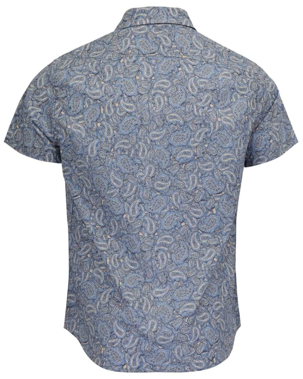 Lords of Harlech Blue Neutrals Tim Paisley Pile Natural Printed Button Up Shirt for men