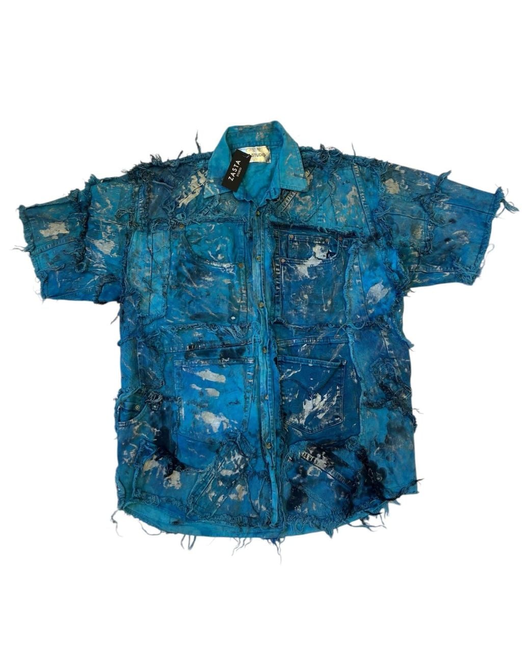 Zasta Studio Blue Wearable Ruins Shredded Denim Colored Half-Sleeve Shirt