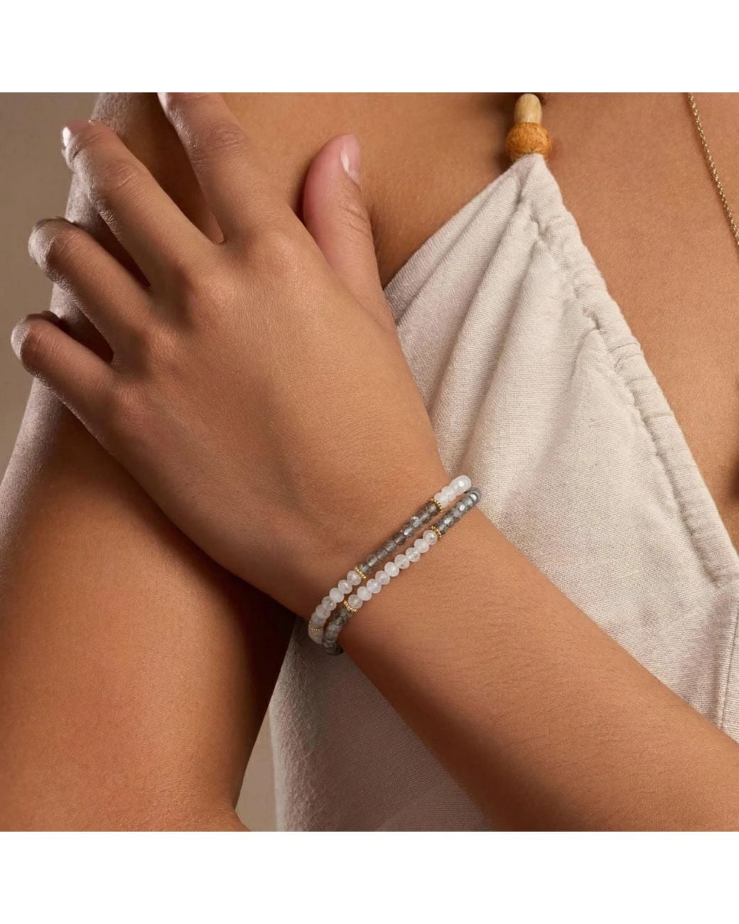 Karma and Luck Metallic Celestial Path Moonstone Labradorite Star Wrap Bracelet