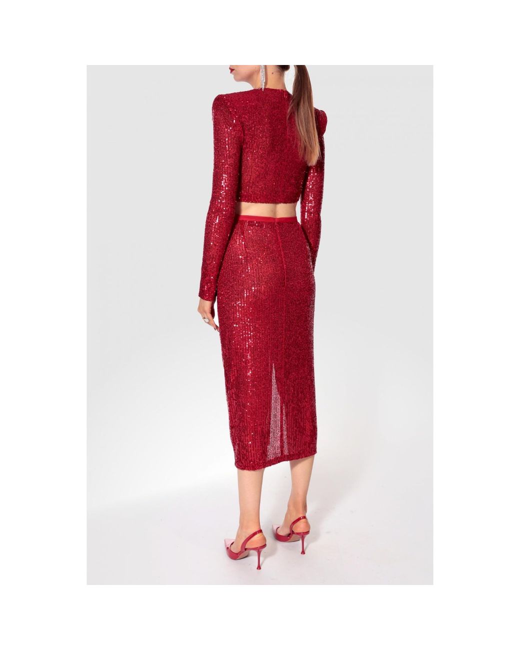AGGI by HALEWSKI Red Zuza Sparcle Sequin Midi Skirt