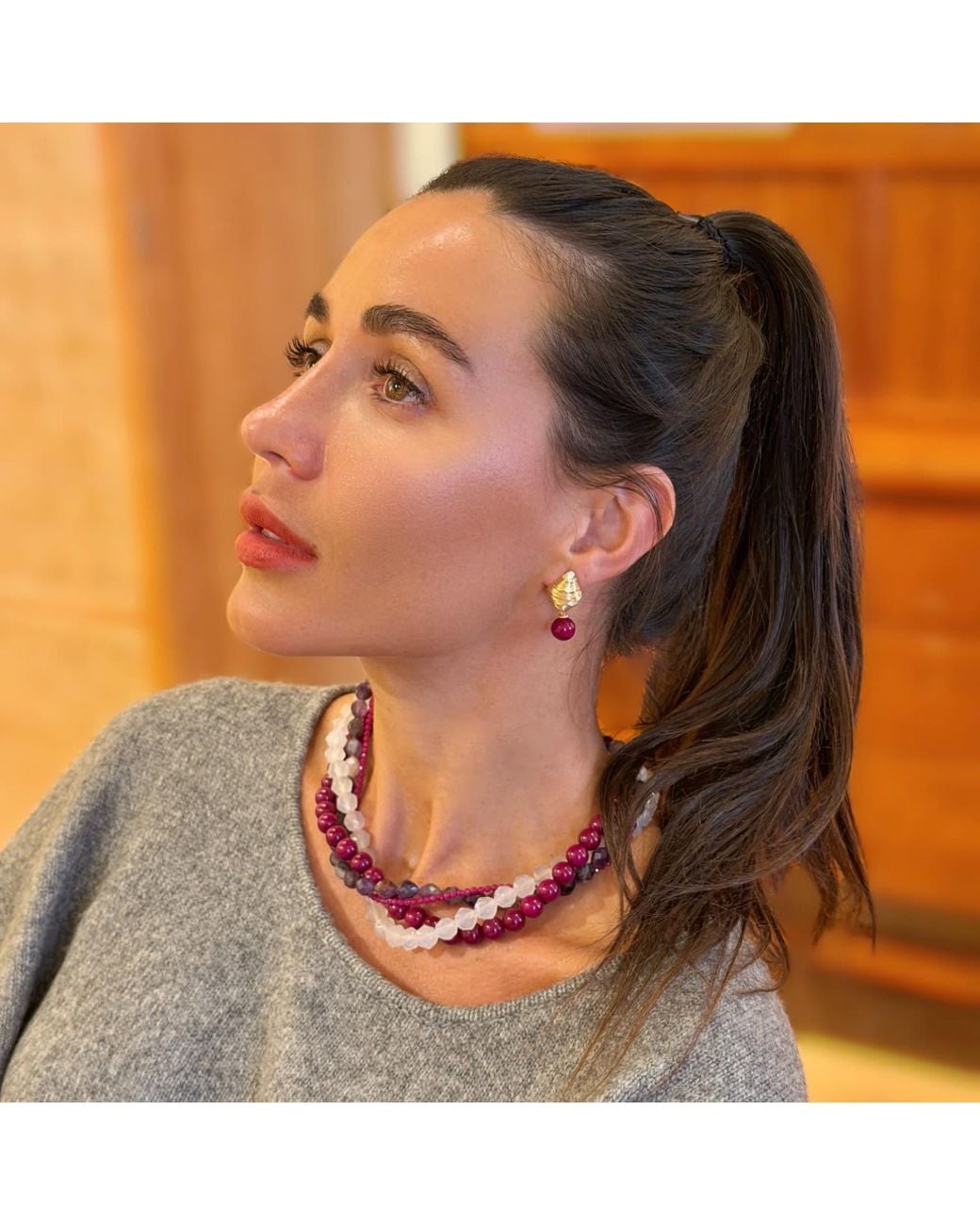 Farra Metallic Sugilite Dangle Stud Earrings