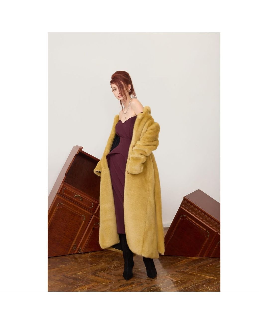 Julia Allert Metallic Neutrals Demi-Season Solid Faux Fur Coat Warm