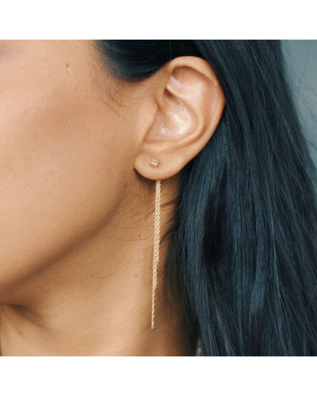 Herself Collections White 14K Cube Stud Chain Earrings
