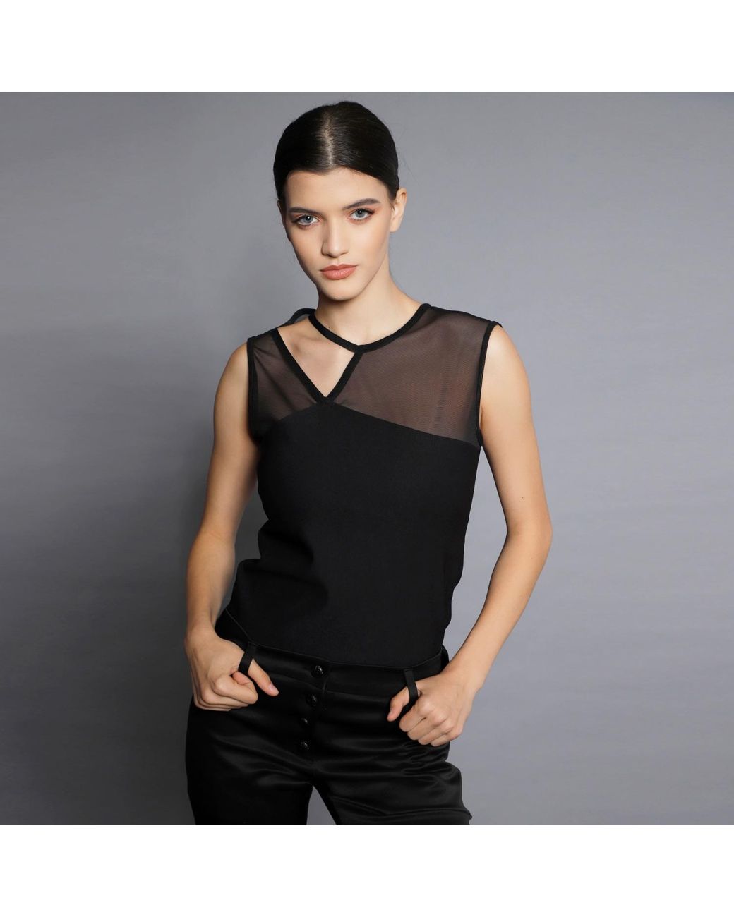 Silvia Serban Black Mesh Cutout Top