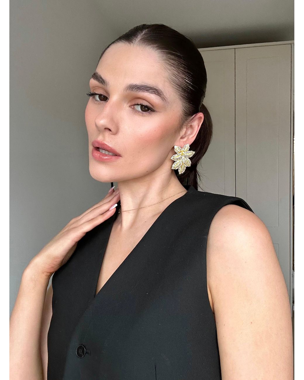 Crystals and Co Metallic Crystal Leaf Earrings
