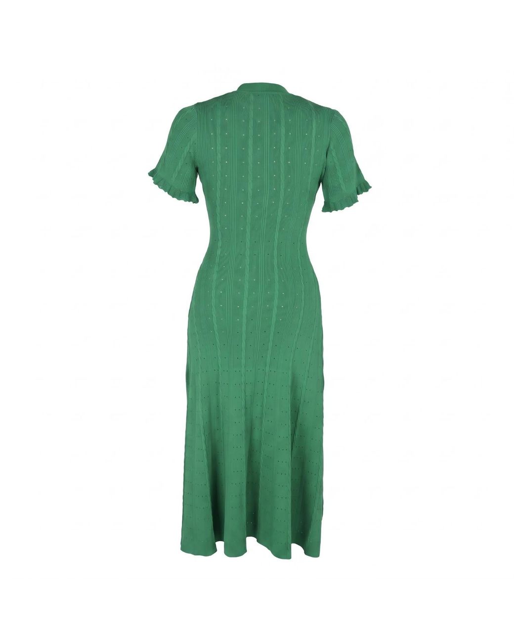 Modenaire Green Textured Knit Midi Dress Refined Button Front