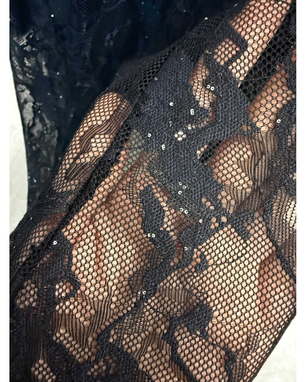 Carol Coelho Black Machu Picchu Mini Sequin Lace Long Gown