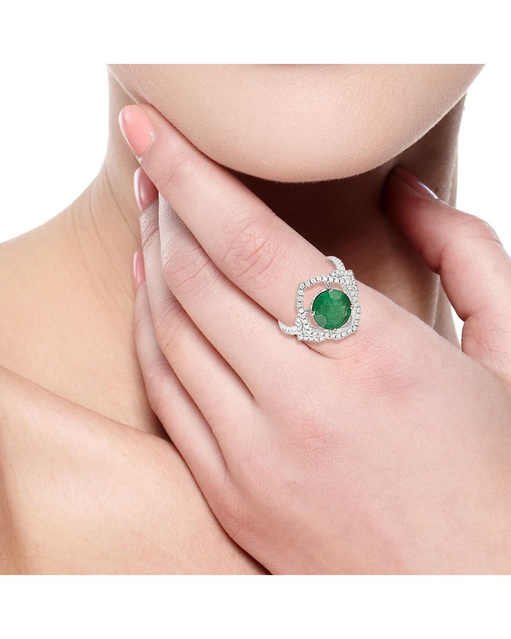 Artisan Green Emerald And Diamond Halo Ring
