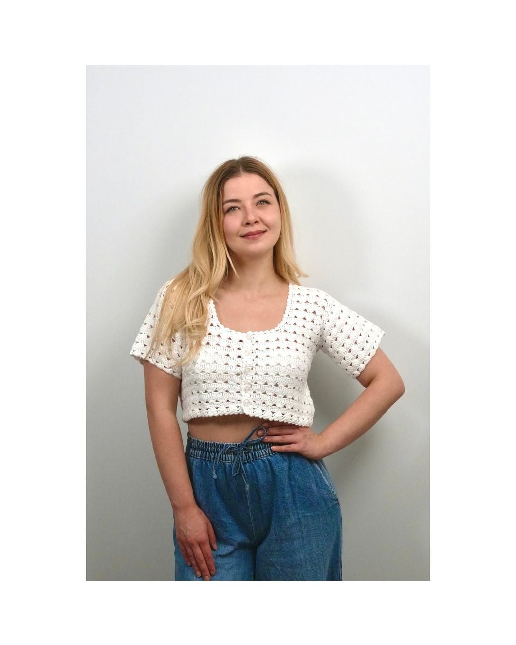 Ana Chic White Openwork Handmade Crochet Top