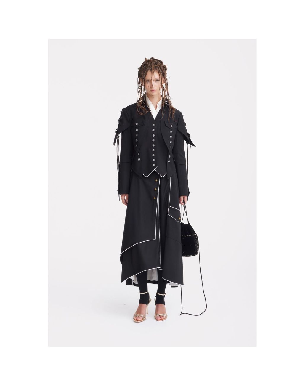 Julia Allert Black Designer Lace-Up Cropped Utility Jacket –