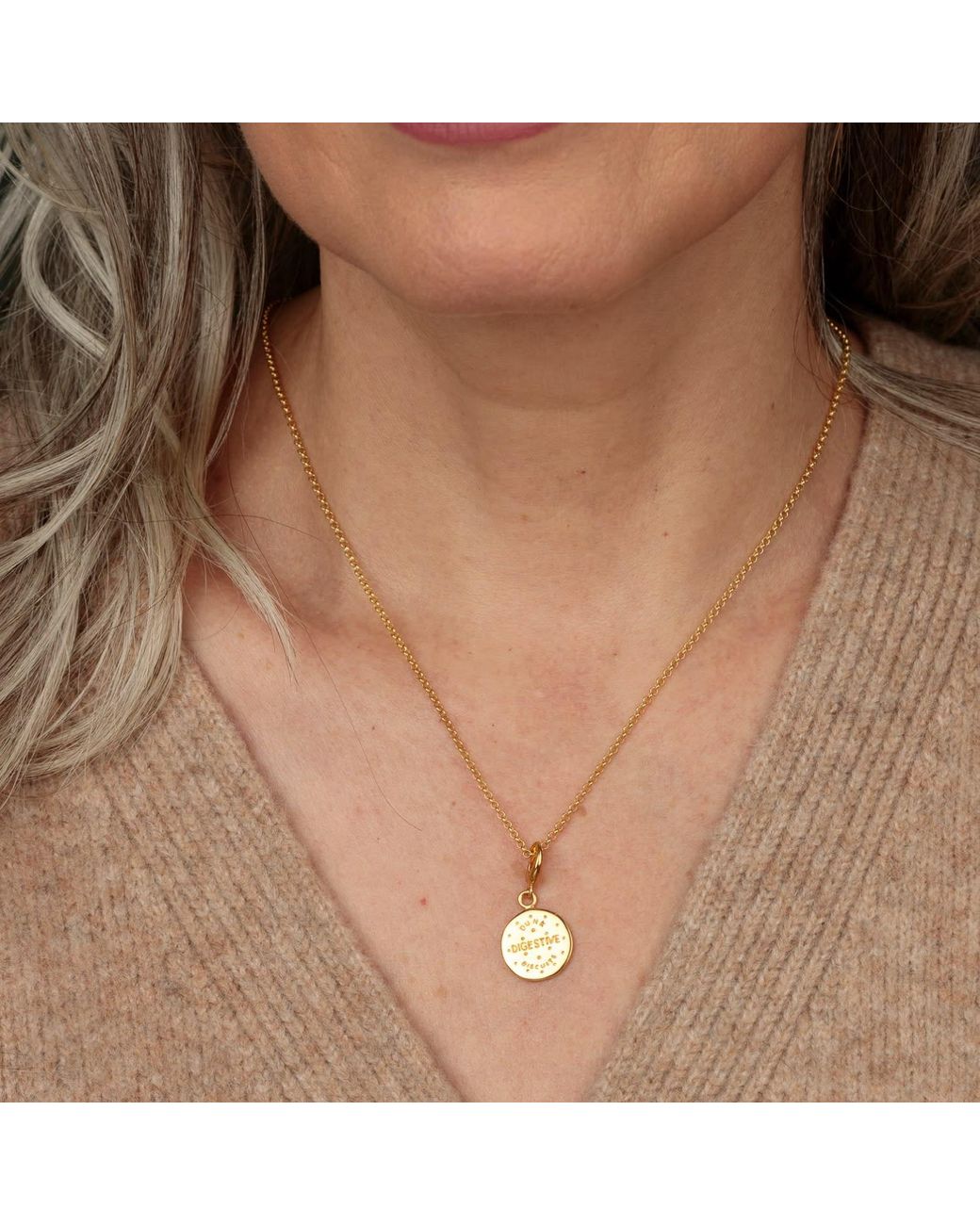 Lily Charmed Metallic Plated Digestive Biscuit Charm Necklace