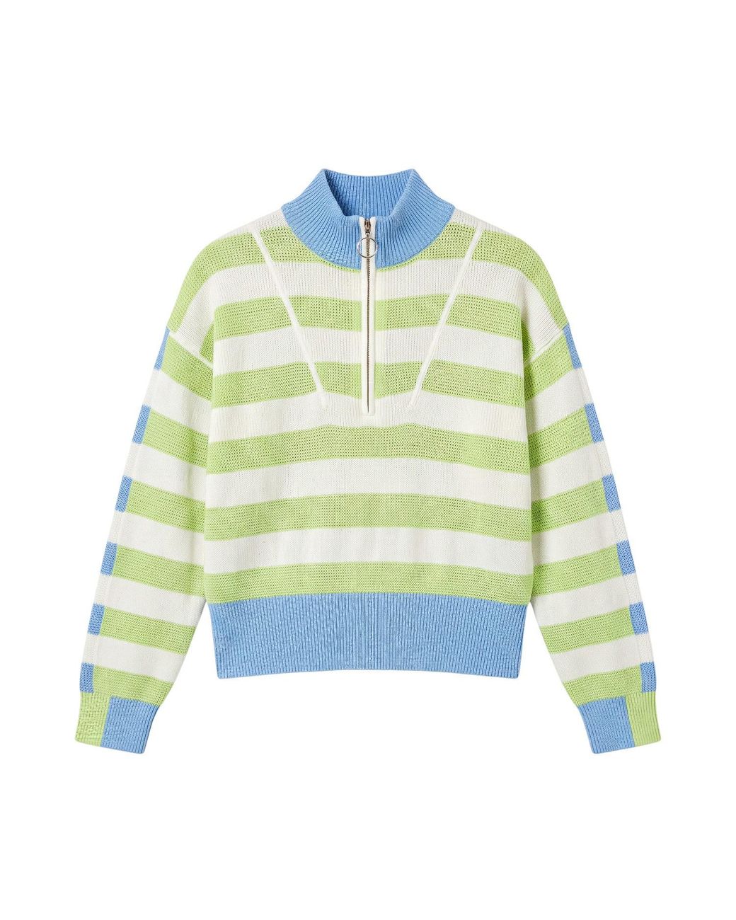 Brodie Cashmere Green Mesh Stripe Half Zip
