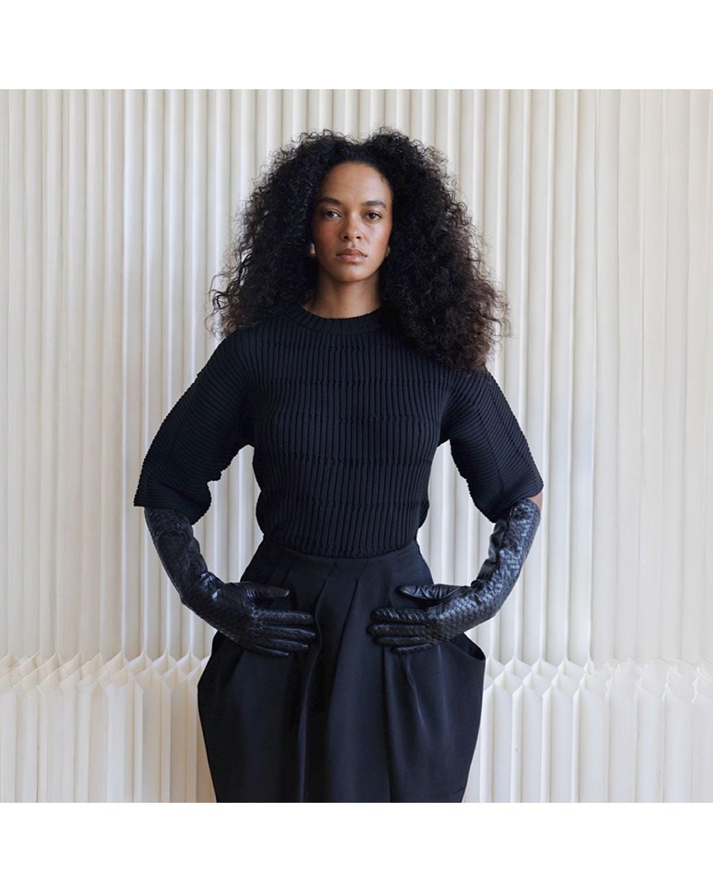London Atelier Byproduct Black Woven Leather Long Gloves