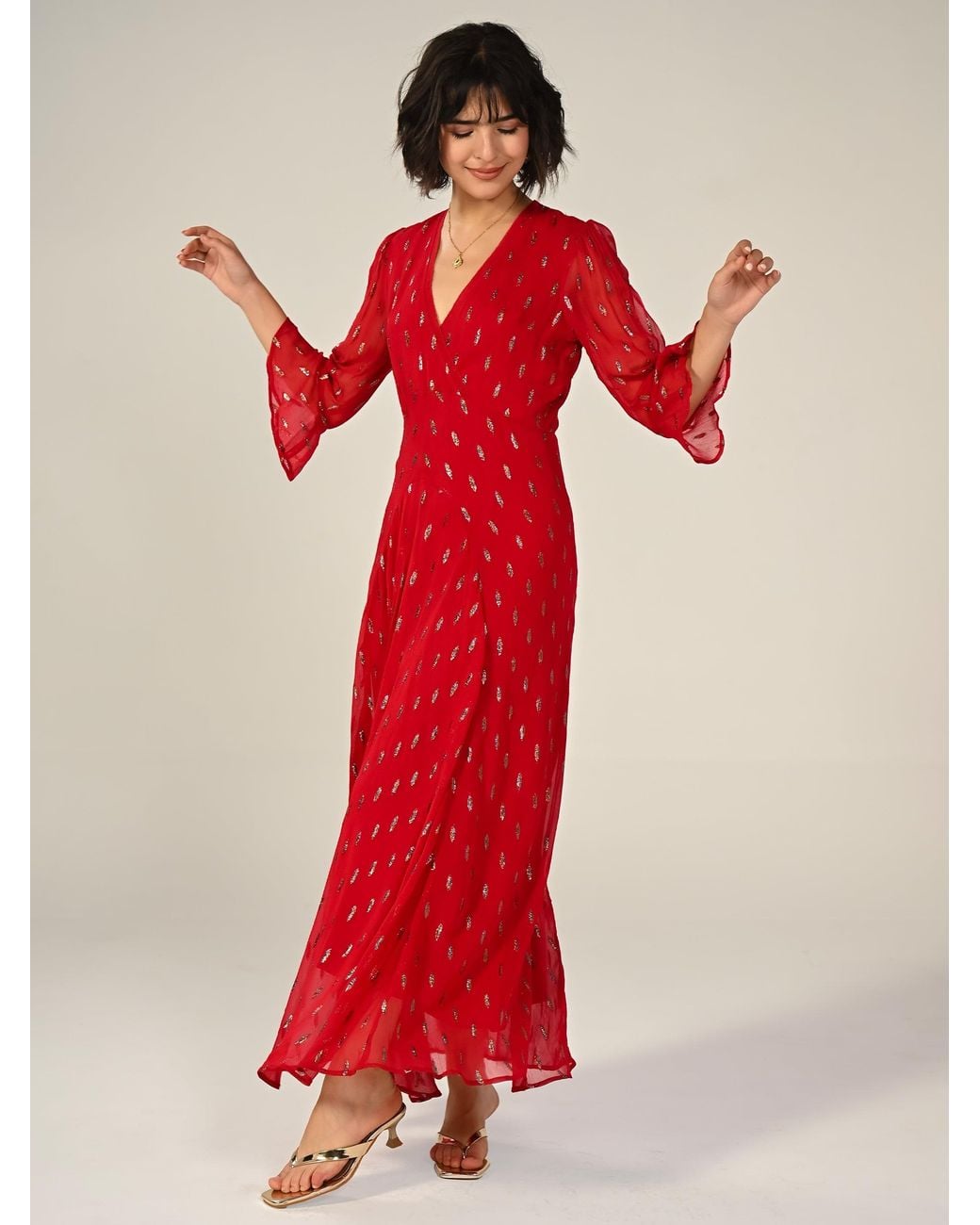 Rose & Nancy Red Tory Sparkle Maxi Dress