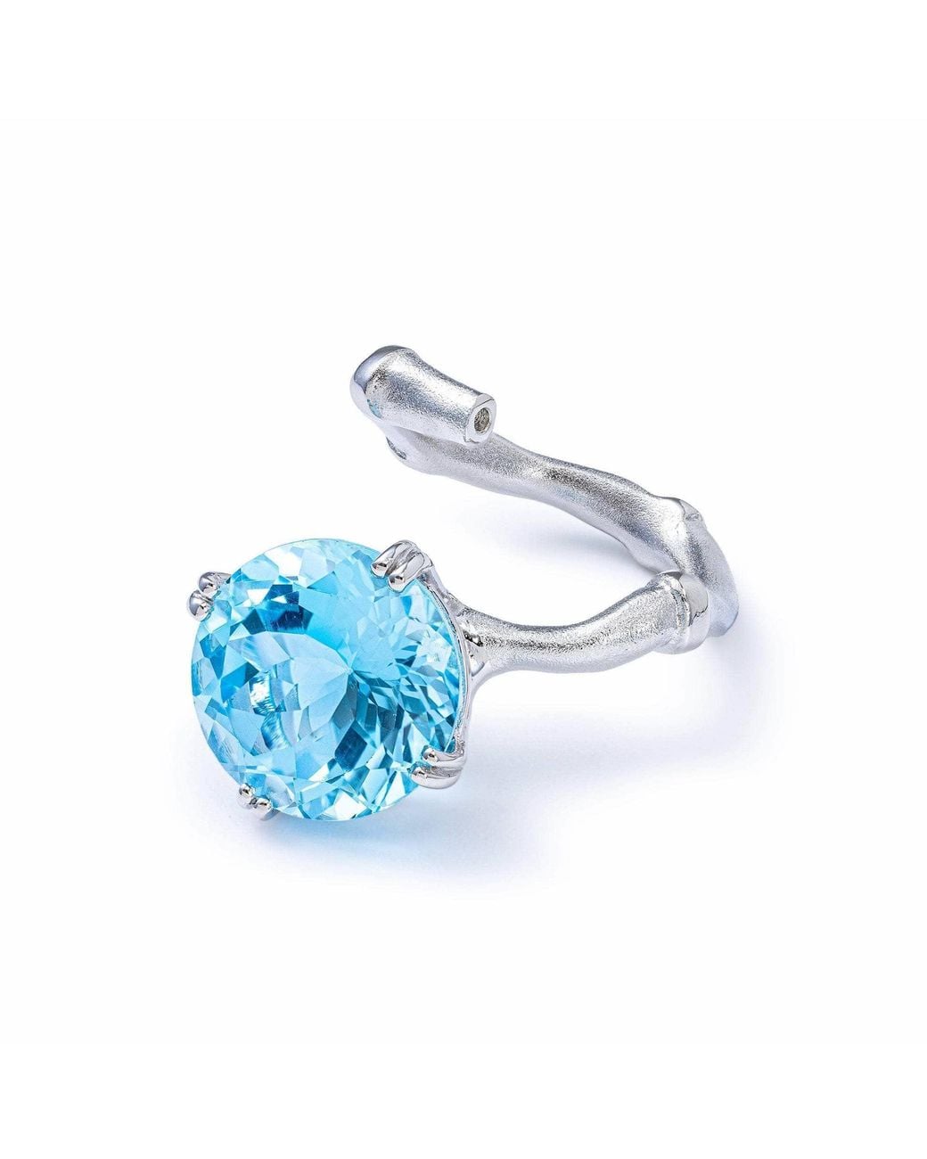 German Kabirski Blue Mirae Open Band Ring With Natural Round Cut Topaz