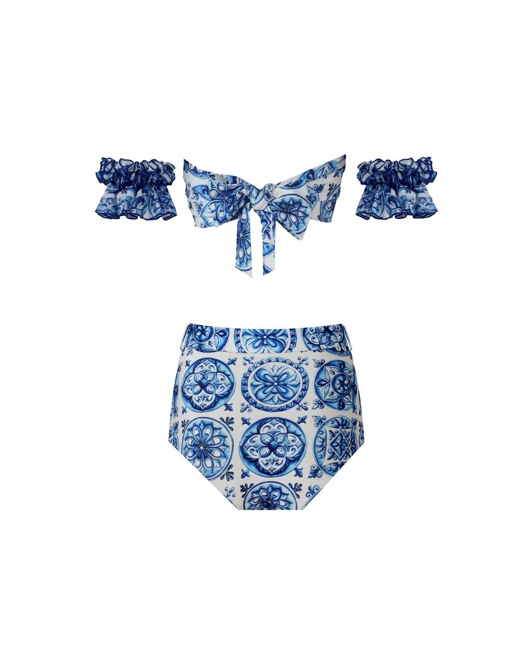 Nur Karaata Blue Marigold Bleu Blanc Bikini Set