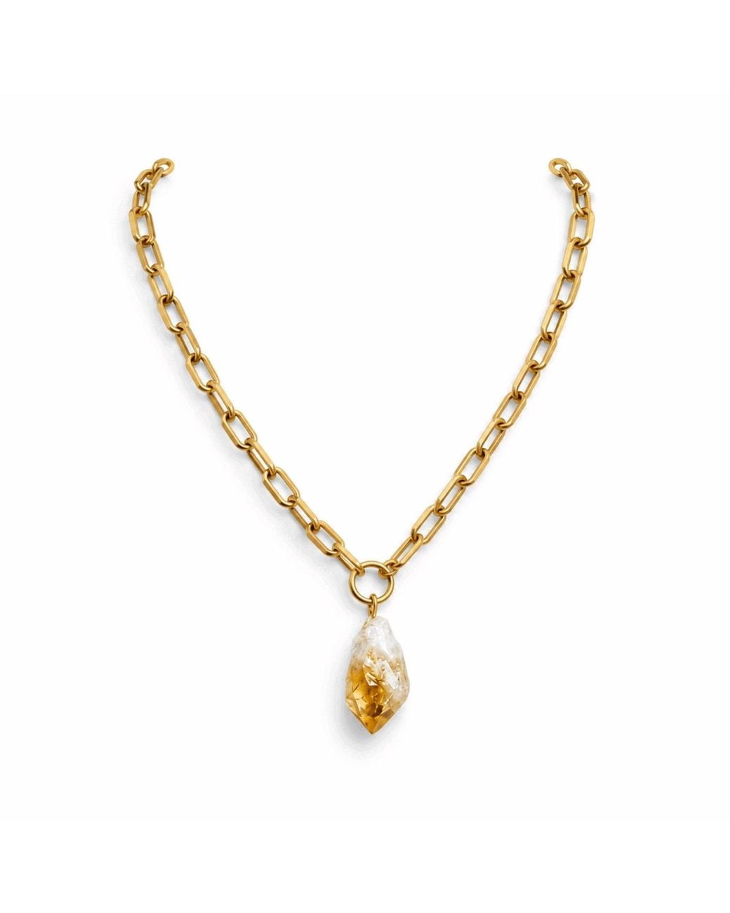 Saéa Metallic Raw Citrine Pendant Paperclip Chain Necklace