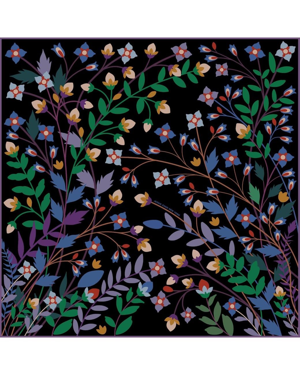 Jessie Zhao New York Black Double Sided Wool Silk Shawl Of Night Garden
