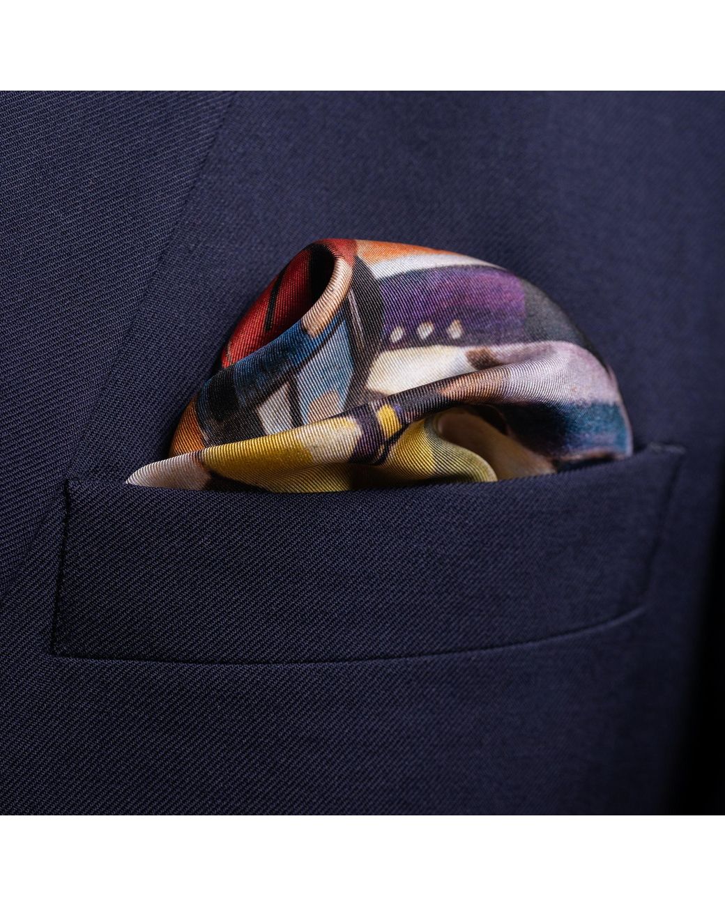 Otway & Orford Blue 'The Rugby Football Match' Silk Pocket Square. Full-Size for men