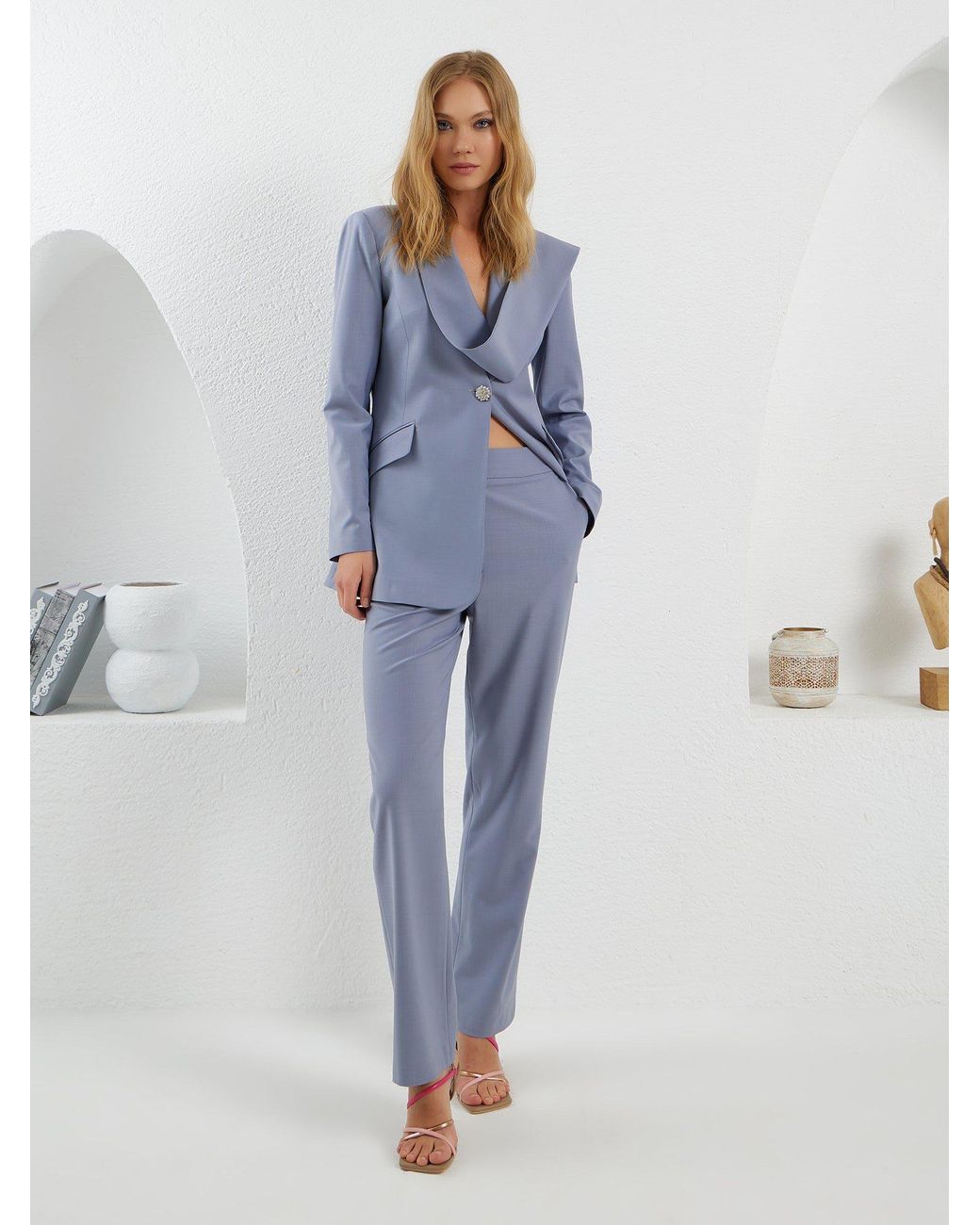 Lumina Eligma Blue Shawl Suit Blazer