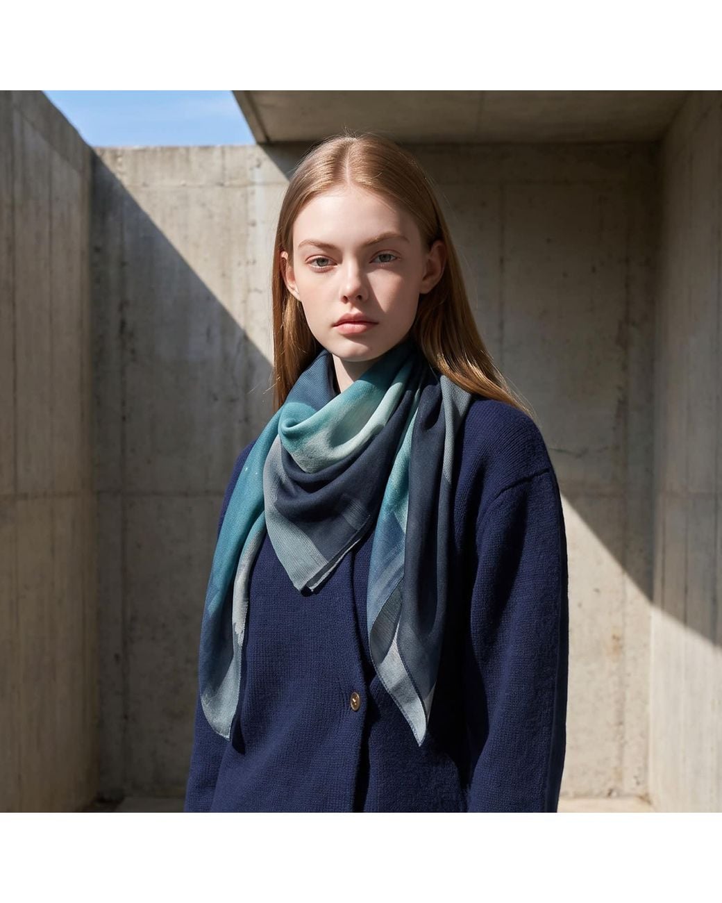 Ana Maison Blue Eqesix Seoul Silk Wool Scarf
