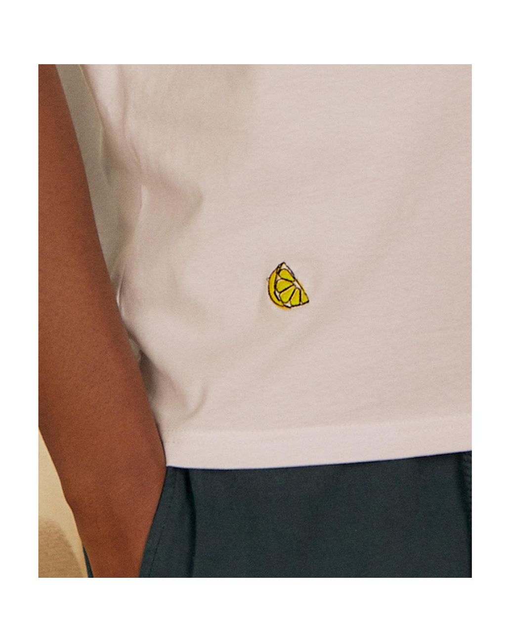 INGMARSON White Lemon Embroidered Organic Cotton T-Shirt for men