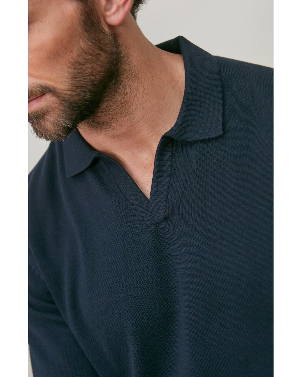 Paul James Knitwear Blue Lightweight Cotton Lyndon Buttonless Polo Shirt for men