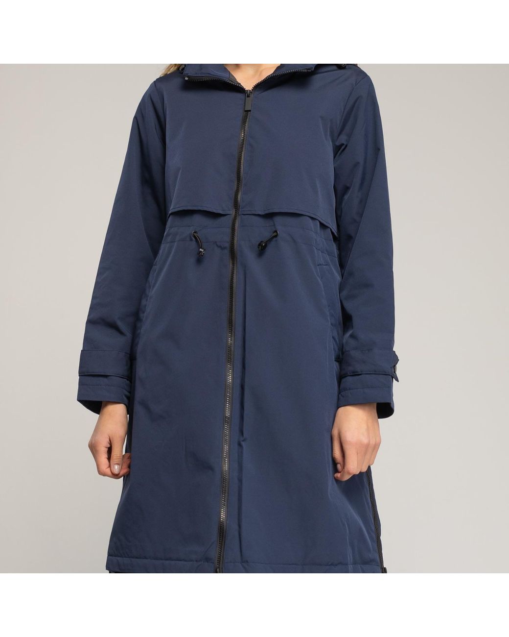 Tantra Spain Sl Blue Long Trench Coat With Hood, Zipper Closure, And Zipper Detail On The Sides