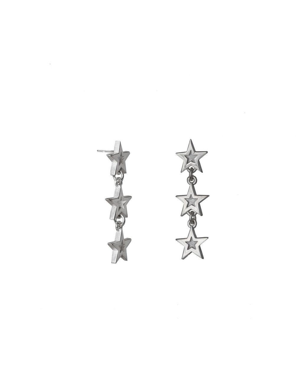 Edge Only White Megastar 3 Star Drop Earrings Sterling