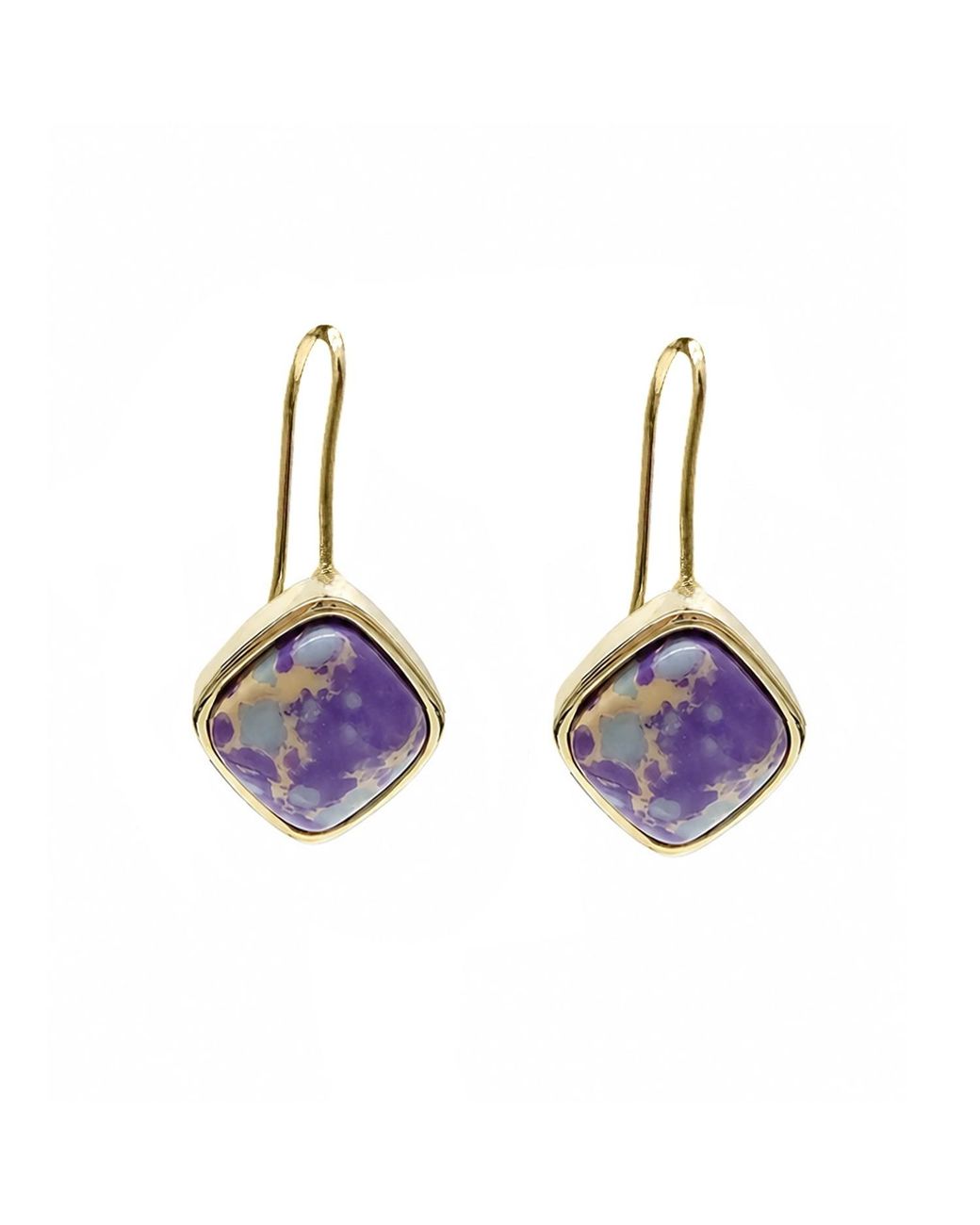 Farra Purple Minimalist Square Shaped Imperial Jasper Hoop Earrings