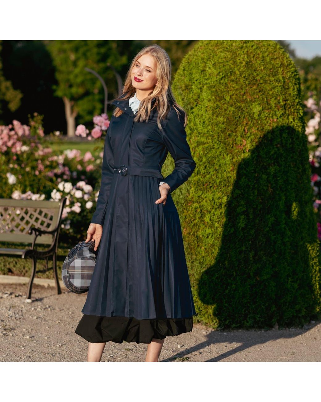 RainSisters Blue Fit & Flare A-Line Coat With Pleated Skirt Serenade